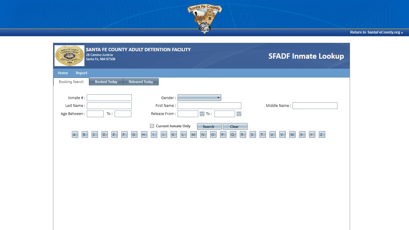 Adult Correctional Facility : Inmate Lookup - Santa Fe County